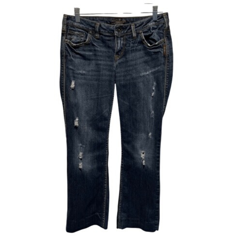 Silver Jeans Alex Dark Wash Distressed Bootcut Denim Size 27x31